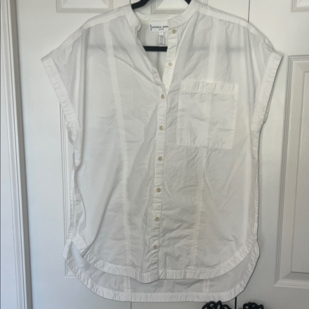 Apiece Apart White Button-Front Cap Sleeve Tunic Shirt - M - 100% organic cotton